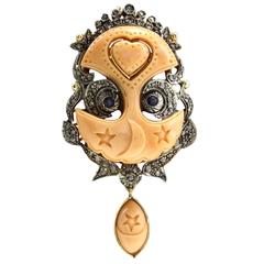 Luise Coral Sapphire Diamond Silver Gold Pendant 12