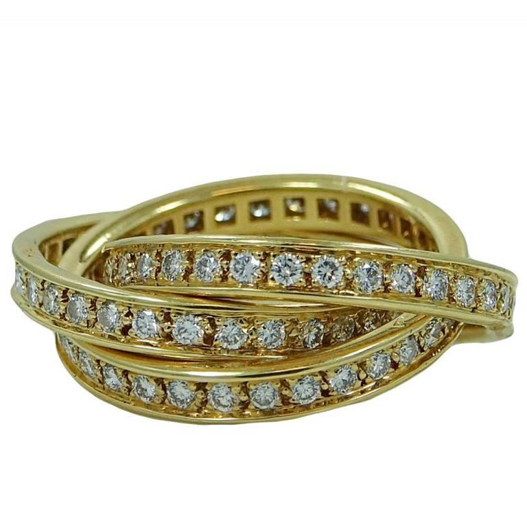 Cartier Diamond Yellow Gold Trinity Ring For Sale