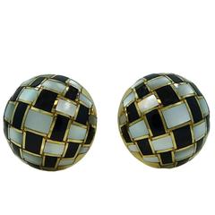 Tiffany & Co. Black Onyx Mother-of-Pearl Yellow Gold Button Earrings