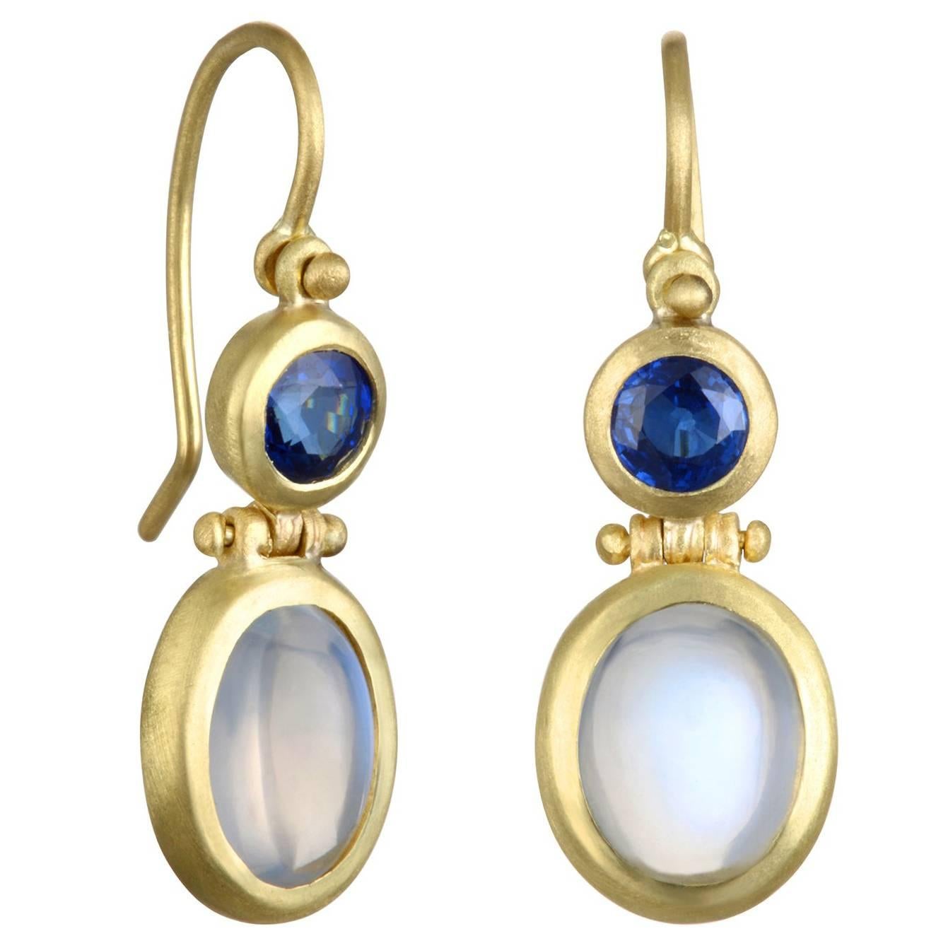 Faye Kim Moonstone Blue Sapphire Gold Hinge Earrings