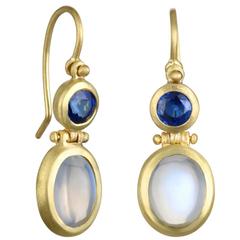Faye Kim Moonstone Blue Sapphire Gold Hinge Earrings