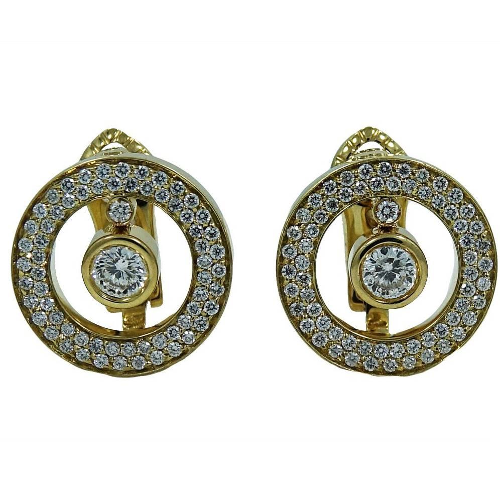 Roberto Coin Cento O Collection Pave Diamond Yellow Gold Earrings For Sale