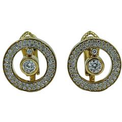 Roberto Coin Cento O Collection Pave Diamond Yellow Gold Earrings