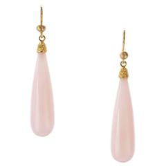 Pink Opal Drop Earrings in 22 Karat Yellow Gold