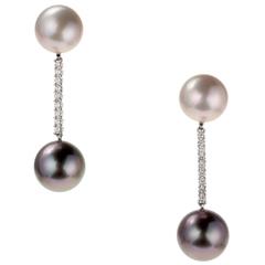 Schoeffel Pearl and Diamond Drop Earrings in 18 Karat White Gold