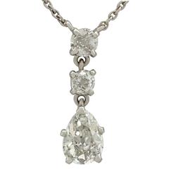 1930s 1.42 Carat Diamond White Gold Drop Necklace 12