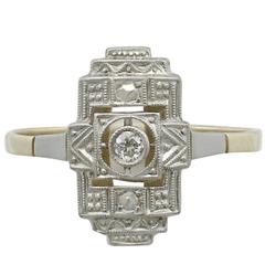 1920s Art Deco Diamond Yellow Gold and White Gold Set Ring 9