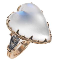 Antique 1900s Moonstone Diamond Gold Heart Ring