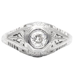 Antique Art Deco 0.35 Carat Orange Blossom Diamond White Gold Engagement Ring 