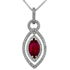 Burma Ruby Diamond White Gold Pendant with Necklace