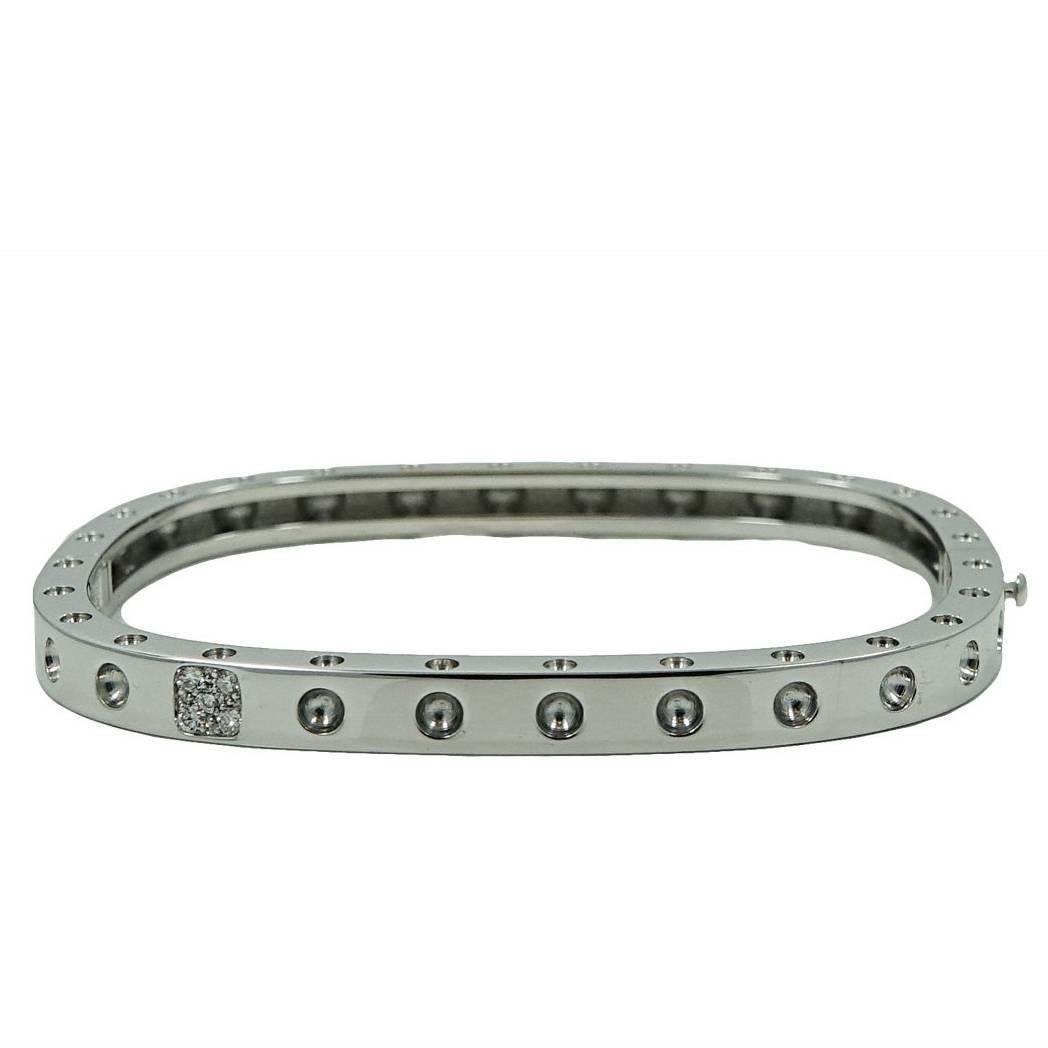 Roberto Coin Pois Moi White Gold Bangle with Diamonds For Sale