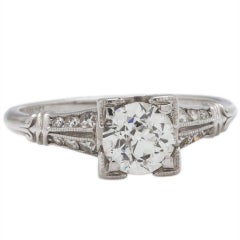 Antique Engagement Ring Platinum 0.90 Carat Old European Cut Diamond circa 1930s