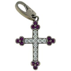 Cartier Diamond and Ruby White Gold Cross Charm Pendant