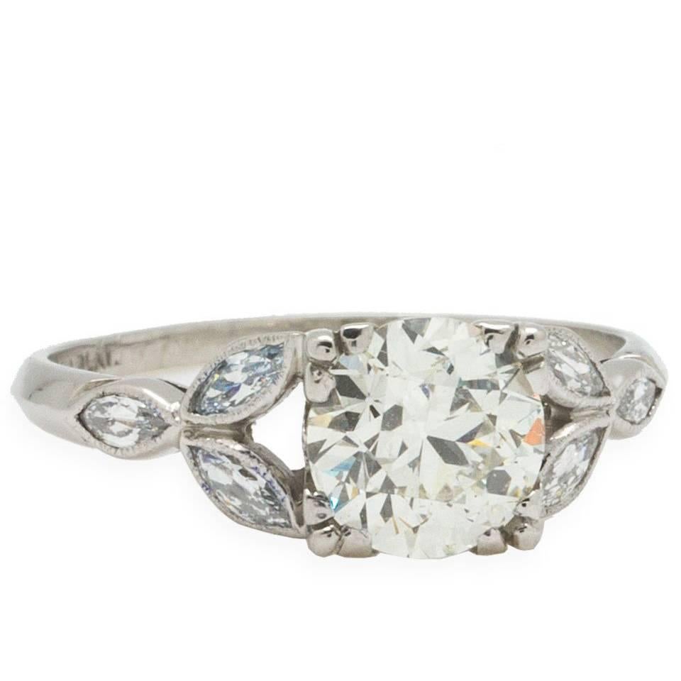 Vintage Diamond Engagement Ring Platinum 1.29ct OEC J/SI1, circa 1930s