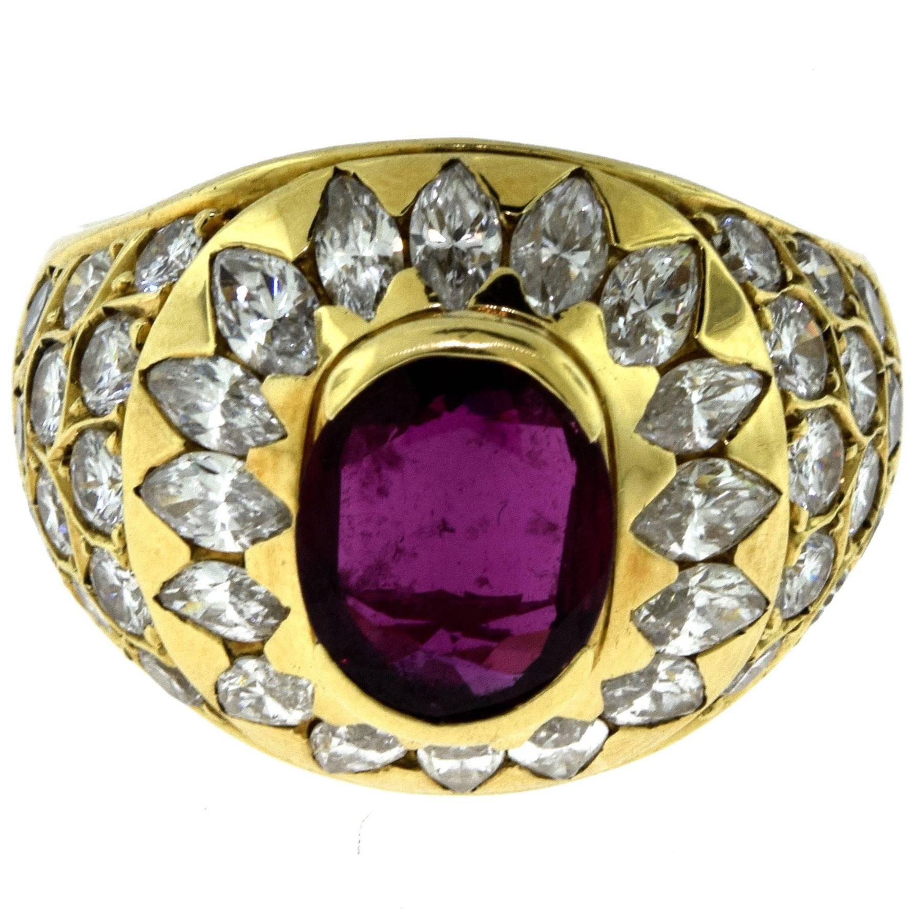 1950s No Heat Ruby with Flawless Well Made Diamonds For Sale