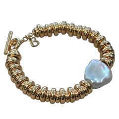 Yellow Silver and Baroque Pearl Bracelet