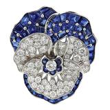 Large Oscar Heyman Blue Sapphire Diamond Platinum Pansy Flower Brooch