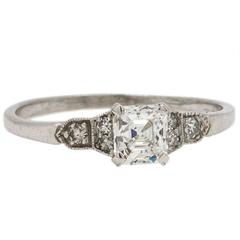 1930s 0.63 Carat Asscher Cut D/VS1 Diamond Engagement Ring Platinum