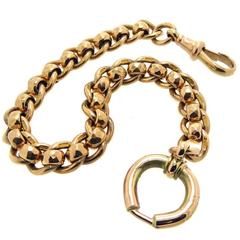 Used Gold Watch Albert Bracelet, Faceted Roller Links, circa 1900