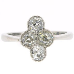 Antique Diamond Cluster Ring, Four Cushion Shaped Diamonds, Old Mine Cuts