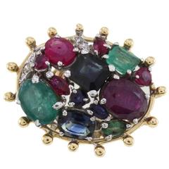 Luise Sapphire Ruby Emerald Diamond Gold Cluster Ring 8