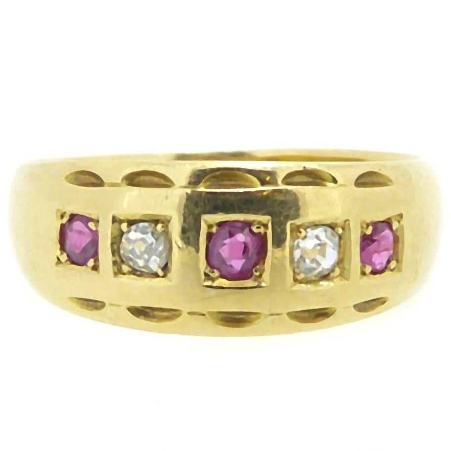 Antique Ruby and Diamond Victorian Keeper Ring in 18 Carat Gold, Birmingham 1877