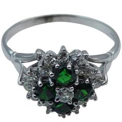 Vintage 1990s Diamond Tourmaline Cluster Right Hand Ring 18 Carat White Gold