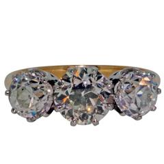 Antique Old Cut Diamond Three-Stone Ring, Trilogy Style Engagement Ring 11