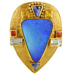 Crevoshay Handcrafted Boulder Opal and Multi-Color Sapphire Pendant