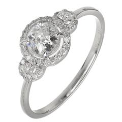 EGL Certified Three Stone Diamond Halo Gold Engagement Ring 5