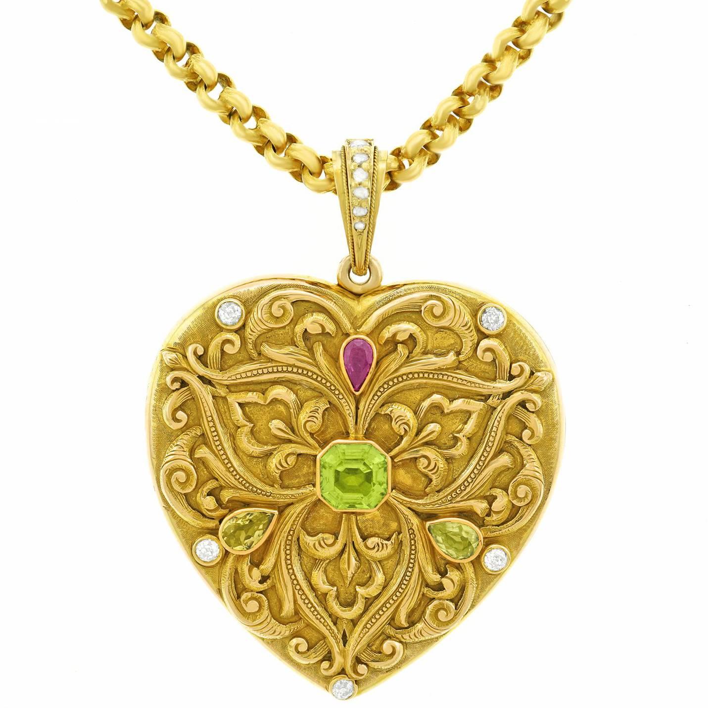 Spectacular Renaissance Revival Gold Heart Locket
