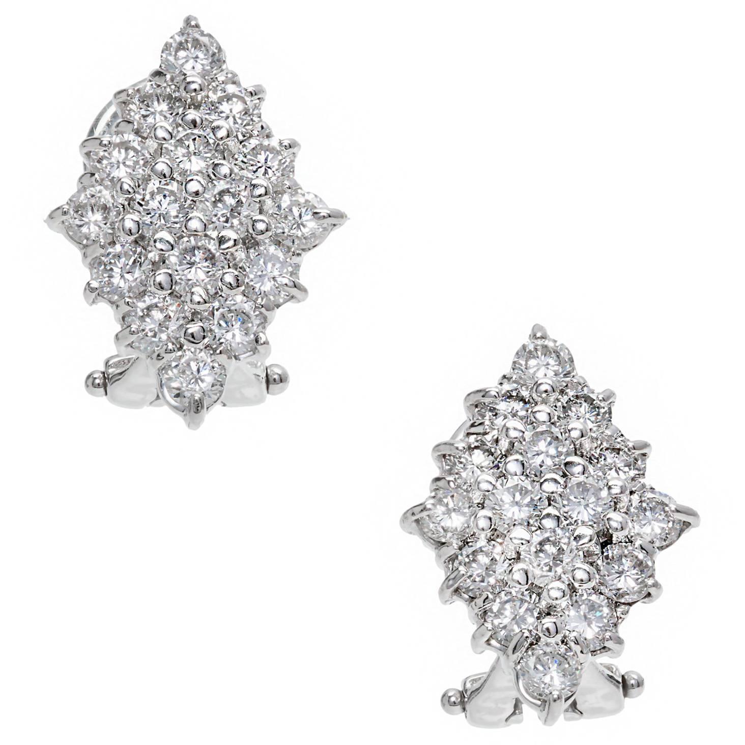 Diamond Marquises Round Cluster Gold Earrings