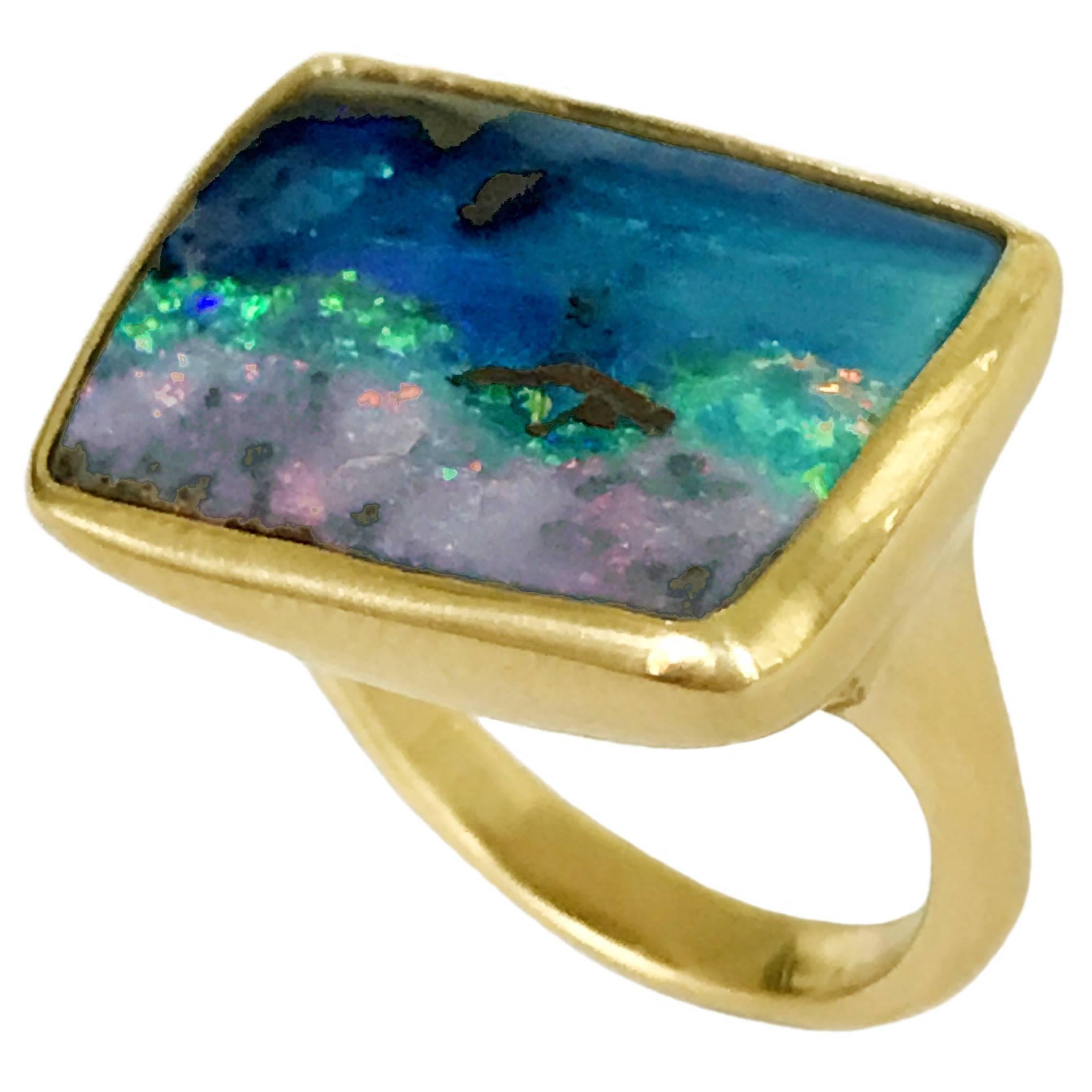 Dalben Blue Boulder Opal Gold Ring