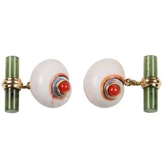 Shell Coral and Jade Gold Cufflinks 