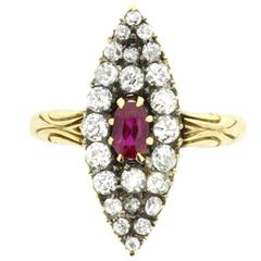 Victorian Marquise-Shaped Ruby and Diamond Cluster Ring, circa 1890s 3