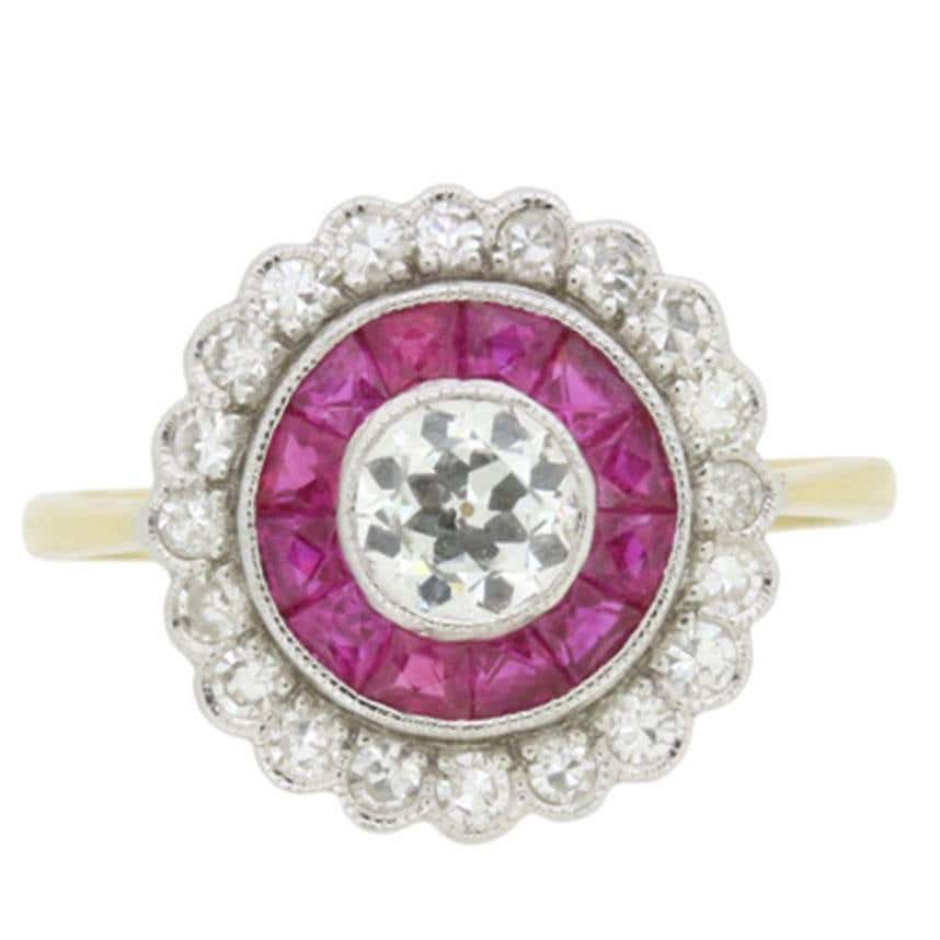 Vintage Diamond and Ruby Target Ring, circa 1950s at 1stDibs