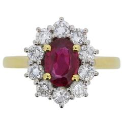 Vintage Ruby and Diamond Halo Ring, circa 1980s 8