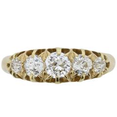 Late Victorian 1.45 Carat Old Cut Five-Stone Diamond Ring, circa 1900s 2