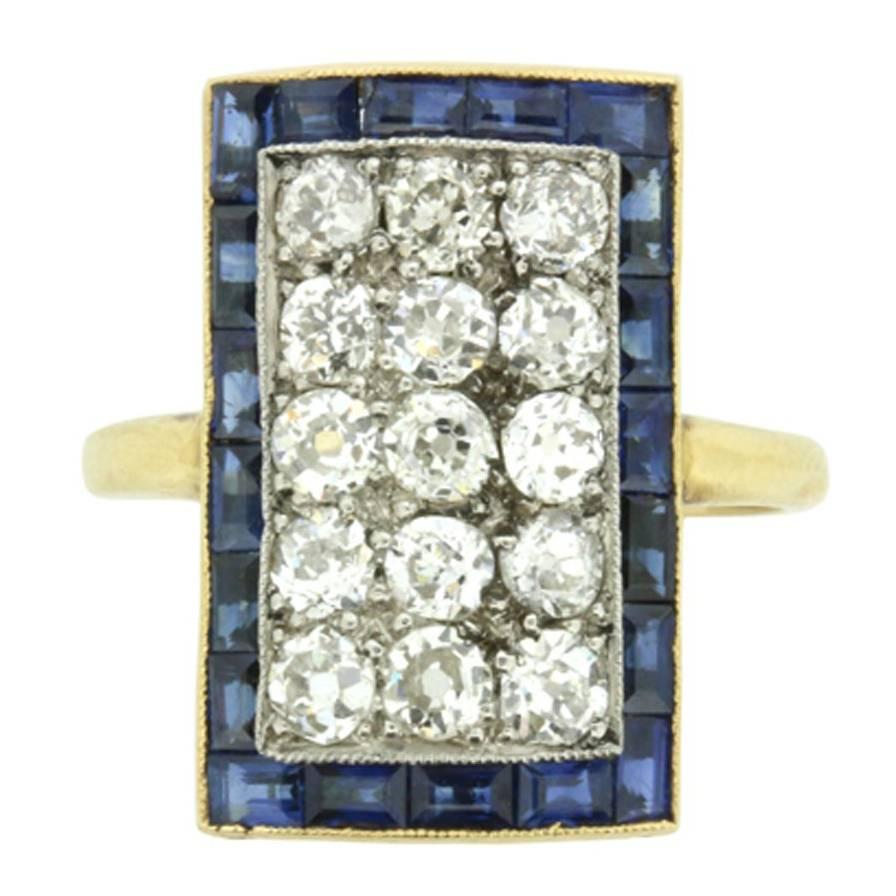 Edwardian Diamond and Sapphire Cluster Ring, circa 1900s