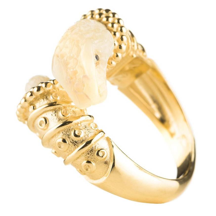 Couleurs de Geraldine Diamond Gold Snake Ring Nut Ivory Tagua For Sale