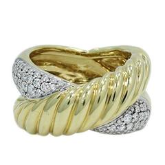 David Yurman Pave Diamonds Yellow Gold Cable Ring 9