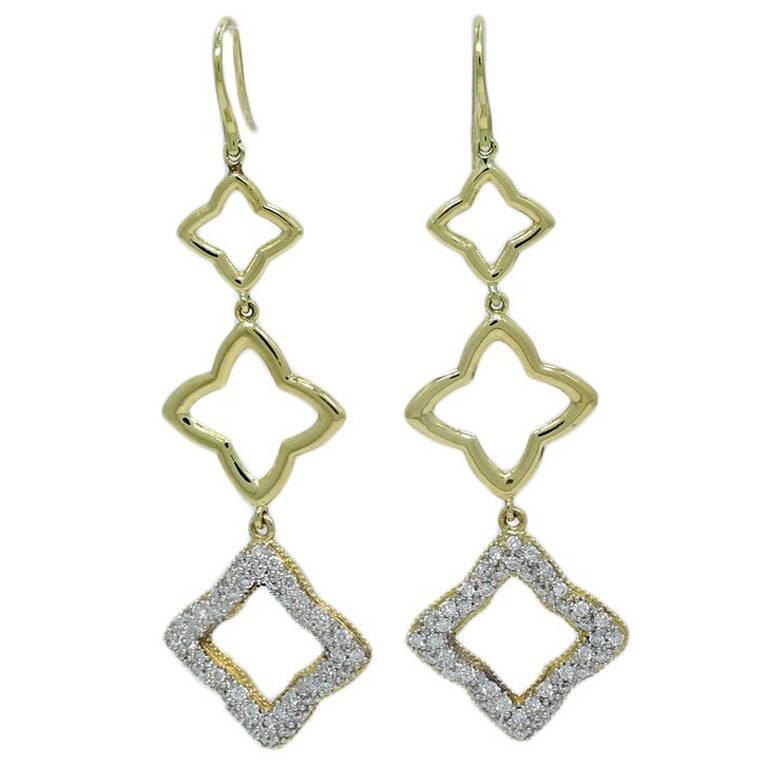 David Yurman Yellow Gold Quatrefoil Earrings With Pave Diamond For David Yurman Yellow Gold Quatrefoil Earrings With Pave Diamond For