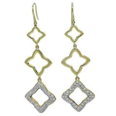 David Yurman Yellow Gold Quatrefoil Earrings with Pave Diamond 1