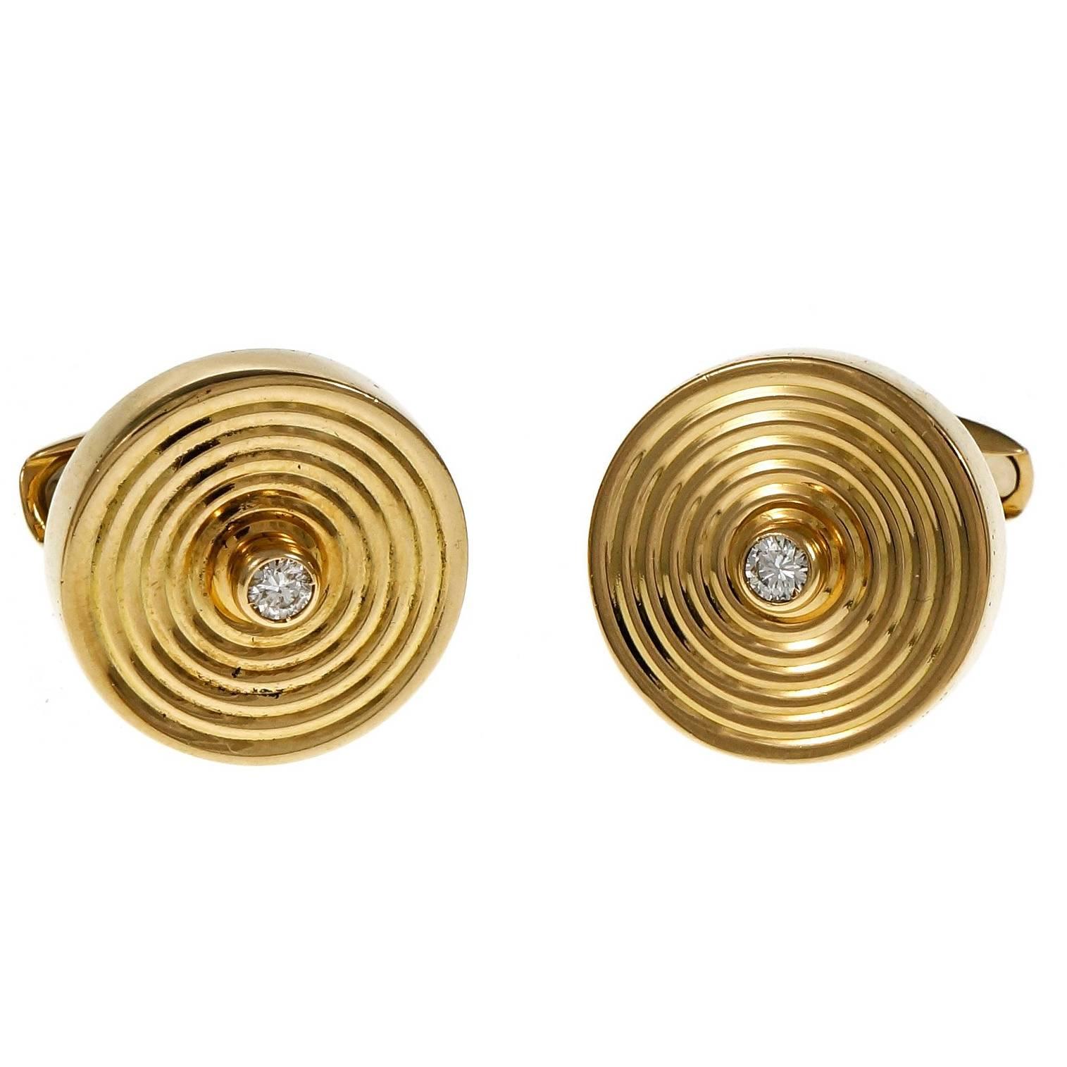 Button Style Italian Diamond Gold Cufflinks For Sale