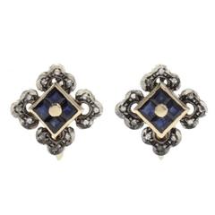 Luise Sapphire Diamond Silver Gold Stud Earrings 2