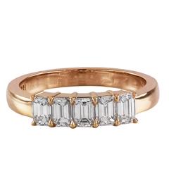 Five-Stone Emerald Cut Diamond Rose Gold Wedding Band Ring 6