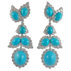 David Webb Turquoise Diamond White Gold Earrings