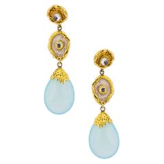 Boucles d'oreilles Victor Velyan en or, onyx bleu et saphir blanc