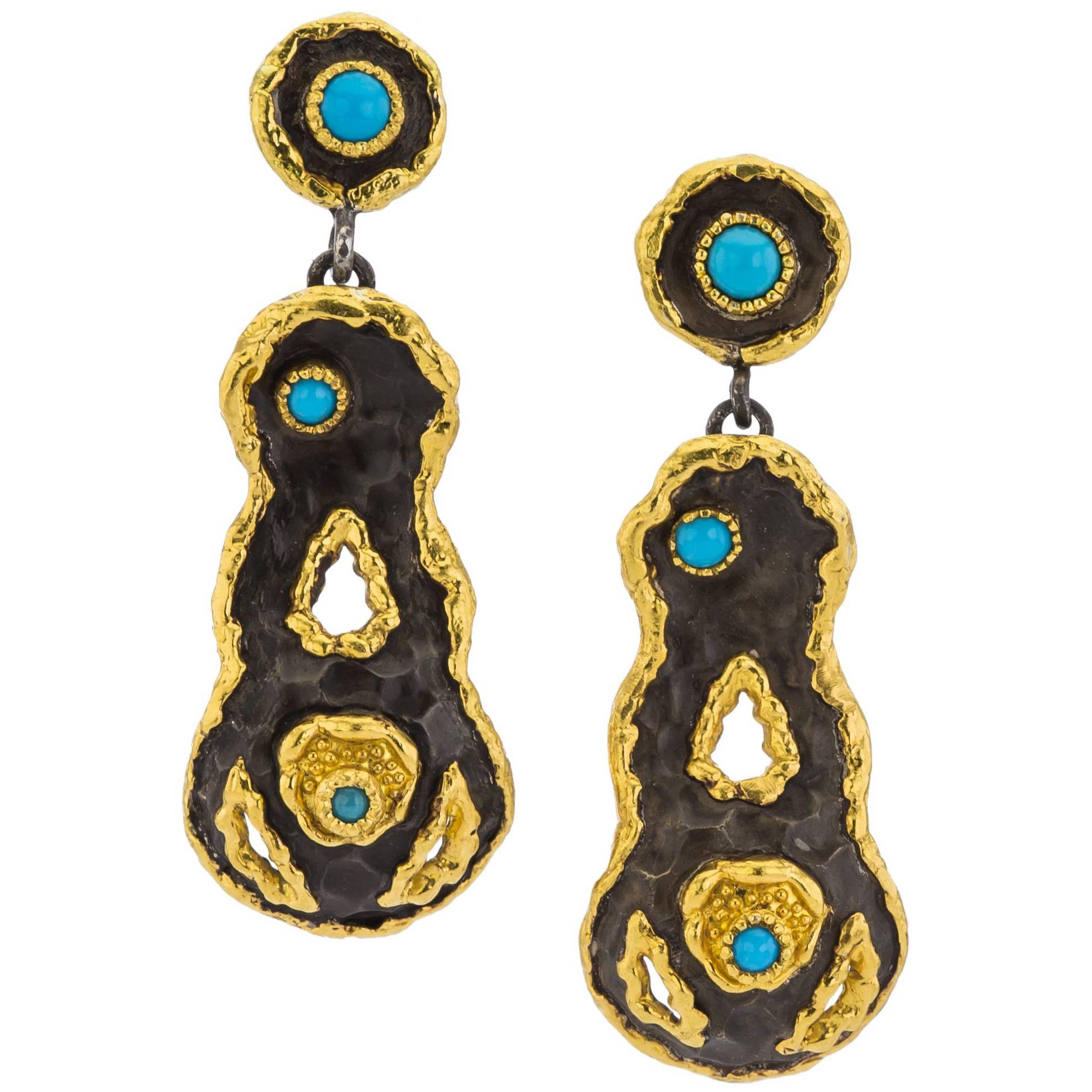 Victor Velyan Sterling Silver Turquoise Gold Earrings