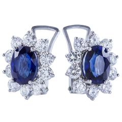 3.96 Carat Blue Sapphire Diamond White Gold Cluster Earrings 10